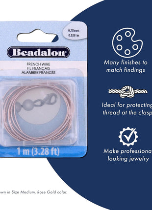 Beadalon French Wire, 0.70 mm / .028 in, Silver Plated, 1 Meter