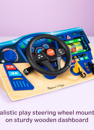 Melissa & Doug Vroom & Zoom, Interactive Wooden Dashboard, Racing Car Steering Wheel Toy, Lights & Sounds, Preschool Learning Toys for Girls & Boys 3+ - FSC Certified