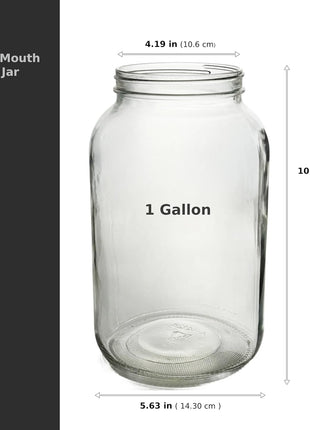 North Mountain Supply 1 Gallon Glass Jar, Black Plastic Lid | Wide Mouth, USDA Certified, BPA-Free, For Fermenting, Storing, Canning