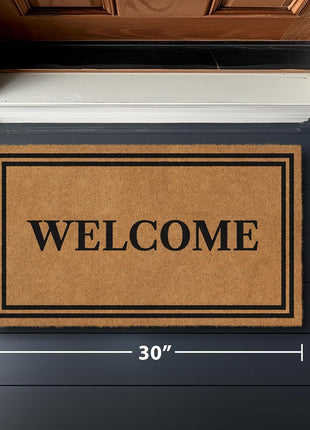 Barnyard Designs Natural Coco Coir Heavy Duty Backing Doormat - Large Cute Non-Slip Front Door Welcome Mat for Outside Entrance or Porch Entry, Brown (17x30, Welcome)