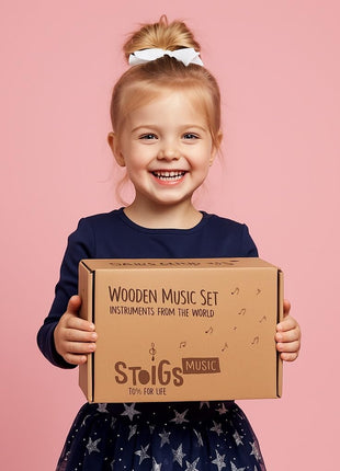 Stoie's Wooden Toddler Musical Instruments with Drum, Hand Bells, Flute, Maracas, Castanet, Tamburine, for Babies and Kids, Eco Friendly Montessori Educational Toy