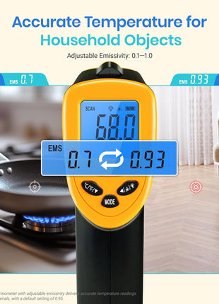 Etekcity Infrared Thermometer Laser Temperature Gun 774 | Cooking, Pizza Oven, Griddle, BBQ, Meat, HVAC, Engine, Adjustable Emissivity, MAX Display, Surface Measurement