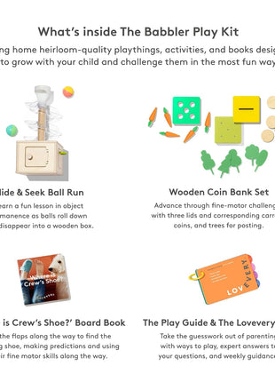 LOVEVERY, The Babbler Play Kit with Bonus Book 'Where is Crew's Shoe', Birthday Play Kit, Montessori Toddler Toy (Best Birthday Gift for 1 Year Old)