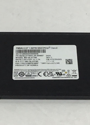 SAMSUNG PM9A3 SSD 2.5 U.2 NVME GEN 4 1.92TB