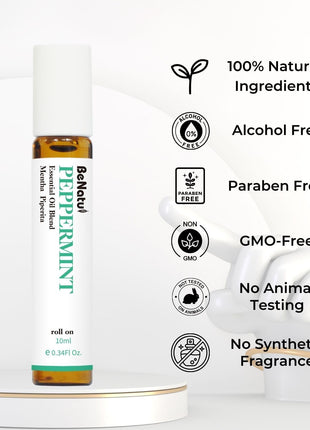 Benatu Peppermint Oil Roll On, Pre Diluted Natural Essential Oil Blend Roller Travel Size for Skin Care, Aromatherapy, Hair, Body Topical Massage   Head Refresh 10ml