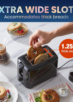 Elite Gourmet ECT1027B Cool Touch Toaster with 6 Temperature Settings & Extra Wide 1.25 inch Slots for Bagels, Waffles, Specialty Breads, Puff Pastry, Snacks, ETL Certified, 2 Slices, Black