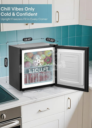 1.1 Cu.Ft Mini Freezer, Compact Countertop Freezer with Reversible Door and 7 Adjustable Temperature, Removable Wire Shelf for Dorm/Apartment/Office/RV, New Black