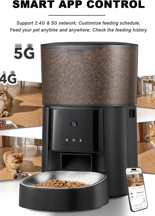 Automatic Cat Feeder with Camera & Voice Interaction, WiFi/App Control, 4L Dry Food Dispenser for Cats & Dogs with Freshness Preservation, Custom Feeding Times & Portions, Dual Power