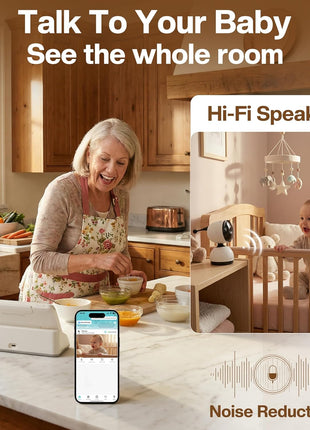 Smart WiFi Baby Monitor with 5-Inch Screen: 355° Pan-Tilt-Zoom Camera, HD Night Vision, Two-Way Audio, Cry Detection, Temp Sensor, 24/7 App Recording – Easy Setup, Baby Essentials for New Parents