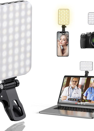 ALTSON 60 LED Portable Selfie Light Video Conference Lighting with Clip & Camera Tripod Adapter Rechargeable 2200mAh CRI 97+, 3 Light Modes for Phone iPhone Webcam Laptop Photo Makeup