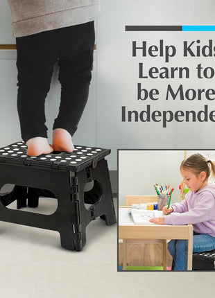 Handy Laundry Folding Step Stool   Sturdy Enough Collapsible Stool to Support Adults and Safe Enough for Kids   Opens Easy with One Flip   Great for Kitchen, Bathroom or Bedroom (Black   9 Inch)