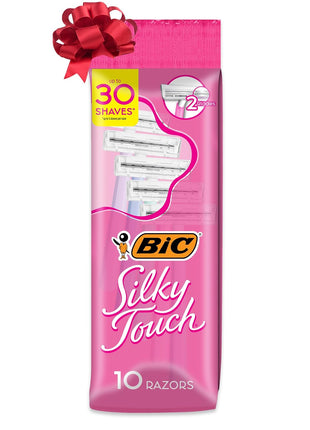 BIC Silky Touch Women's Disposable Razors, With 2 Blades, Pretty Pastel Razor Handles, 10 Count Pack of Shaving Razors