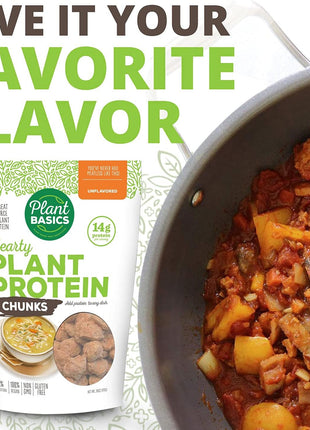 Plant Basics - Hearty Plant Protein - Unflavored Chunks, 1 lb, Non-GMO, Gluten Free, Low Fat, Low Sodium, Vegan, Meat Substitute