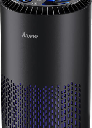 AROEVE Air Purifiers for Bedroom with Sleep Mode Speed Control-MK01A(Black) | Energy Star Efficiency, Meet Global Recycled Standard, 360-Degree Air Inlets, 22dB Noise Level, Aromatherapy Function