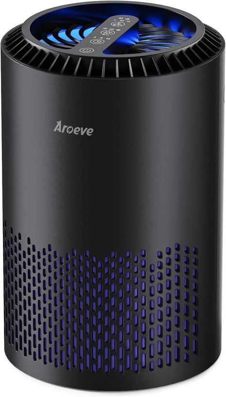 AROEVE Air Purifiers for Bedroom with Sleep Mode Speed Control-MK01A(Black) | Energy Star Efficiency, Meet Global Recycled Standard, 360-Degree Air Inlets, 22dB Noise Level, Aromatherapy Function