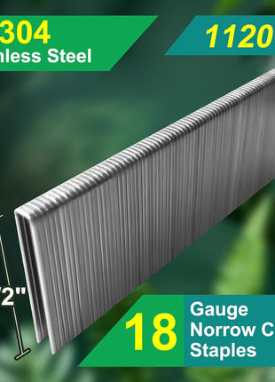 18 Gauge Norrow 1/4 inch Crown Staples 304 Stainless Steel 18 GA Staples for Pneumatic, Electric Stapler (1-1/2 inch)