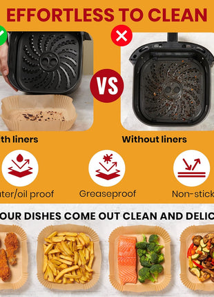 Air Fryer Paper Liners, 125Pcs Air Fryer Disposable Liners | Non-Stick and Oil Proof for Easy Cleanup, 8" Square for 5-8 qt Basket by Baker's Signature