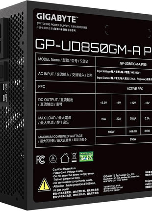 GIGABYTE 850W PSU - 80 Plus Gold Certified - PCie 5.0 and ATX 3.1 Ready - Fully Modular Power Supply (GP-UD850GM-A PG5)