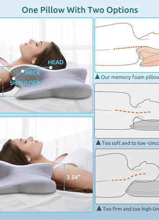 DONAMA Contour Cervical Neck Pillow for Neck Pain Relief | Queen,Ergonomic Dual-Height,Odorless Memory Foam,Side/Back/Stomach Sleepers,Cooling Hypoallergenic Cover,OEKO-TEX Certified
