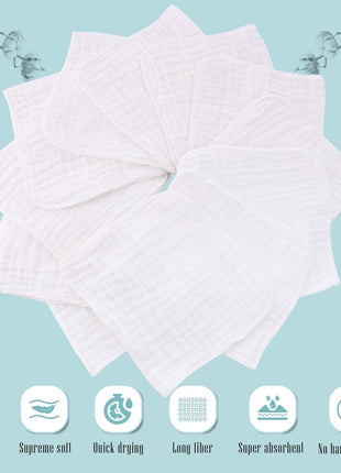 Cute Castle 12 Pack Muslin Burp Cloths for Baby - Ultra-Soft 100% Cotton Baby Washcloths - Large 20'' by 10'' Super Absorbent Milk Spit Up Rags - Burpy Cloths for Unisex, Boy, Girl - White