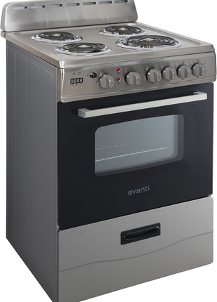 Avanti Compact Series Electric Range Oven with Framed Glass Door, 4 Coil Burners for Flexible Cooking, Pull-Out Storage Drawer, 2.6 Cu.Ft., in Stainless Steel