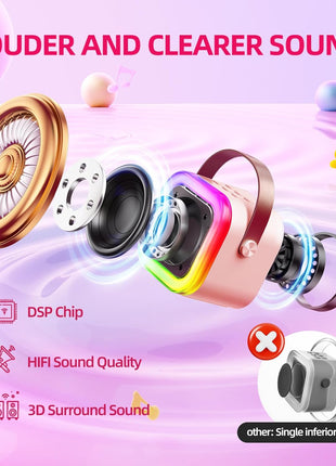 Kinglucky Mini Karaoke Machine for Kids, Top Birthday Gift Pick for Girls Ages 3, 4, 5, 6, 7, 8, 9, 10, 11, 12 Years Old, Kids' Personal Video Players Accessories with 2 Mics Singing Present Toy, Pink