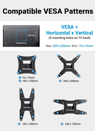 Pipishell Full Motion TV Wall Mount for Echo Show 21/15 and 13-43 Inch Flat Curved Screen TVs & Monitors, Max VESA 200x200mm up to 44lbs, TV Mount Wall Bracket with Rotation Swivel Tilt Extension