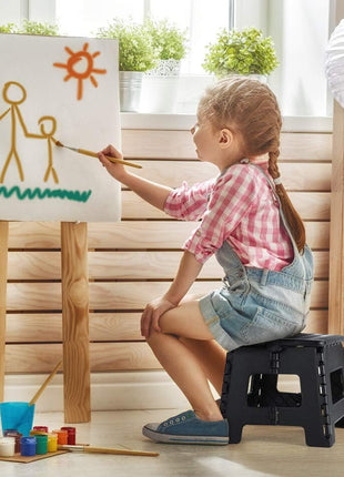 Folding Step Stool 9 Inch, Non-Slip Foldable Stools for Kids, Black | Heavy Duty Collapsible Foot Stool, Lightweight, Holds 300 lb for Toddler/Adults Kitchen Bathroom Bedroom Outdoor, with Handle