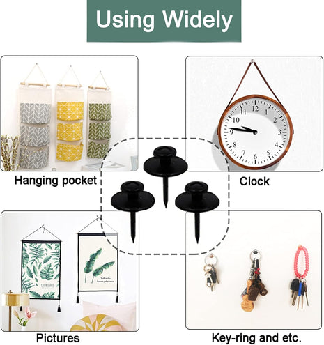 50 PCS Push Pins Picture Hangers Wall Hooks, Double Headed Thumb Tacks for Wall Hangings, Renter Friendly Decor Small Picture Frame Hangers for Drywall Cork Board Home Office Photo Decorations(Black)