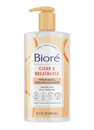 Biore Clear & Breathable Cooling Cleanser With Witch Hazel, 6.77 Fl Oz | Salicylic Acid Treatment, For Oily Skin, Gently Exfoliates, Helps Clear Breakouts, Cooling Sensation