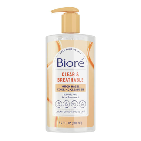 Biore Clear & Breathable Cooling Cleanser With Witch Hazel, 6.77 Fl Oz | Salicylic Acid Treatment, For Oily Skin, Gently Exfoliates, Helps Clear Breakouts, Cooling Sensation
