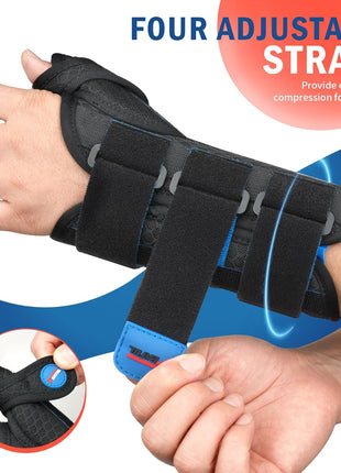 FEATOL Carpal Tunnel Wrist Brace Night Support, Thumb Spica Splint Right Hand for De Quervains Tenosynovitis, Tendonitis, Thumb Brace for Women Men, Black Blue, Small/Medium