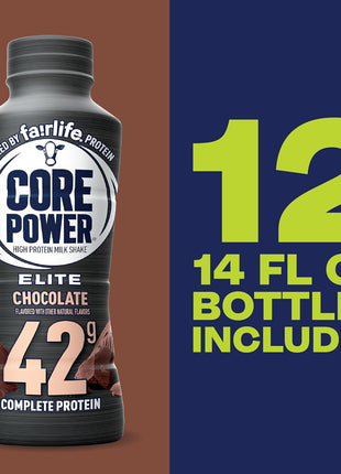 Core Power Elite High Protein Shake, Chocolate, 42g Bottle, 14oz, 12 Pack