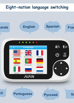 JUAN Baby Monitor with Camera and Audio, No WiFi 100% Private, 1000ft Range Connection, Remote Pan-Tilt-Zoom, Night Vision, Temperature Sensor, 8 Lullabies, 2-Way Talk for Newborn Infant