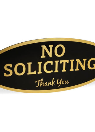 ExcelMark No Soliciting Sign for House or Business – Durable Indoor/Outdoor Sign – Easily Attach to Front Door - UV and Weather Resistant (Small - 2"x 5", Black with Gold Letters)