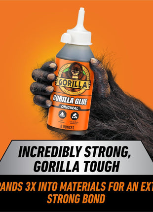 Gorilla Original Gorilla Glue, Brown, Waterproof Polyurethane Glue, 8 Ounce (Pack of 1) - Expands Into Materials, All Purpose