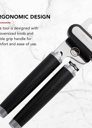 KitchenAid Classic Multifunction Can Opener and Bottle Opener Easy to Use, Razor Sharp Stainless Steel Cutting Wheel, Soft Ergonomic Handles, Black