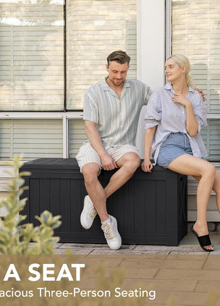 Devoko 120 Gallon Deck Box Resin Outdoor Storage Box Waterproof for Patio, Large Outdoor Storage Bench Lockable for Outside (Black)