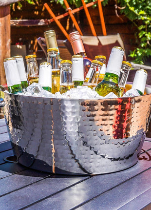 BREKX Insulated Hammered Stainless Steel Beverage Tub & Ice Bucket, 12QT | Double-wall insulated tub keeps beer, wine and champagne chilled. Double-hinged handles make carrying easier.