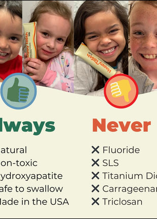 Happy Tooth Hydroxyapatite Toothpaste, Fluoride Free, Natural Whitening for Kids, Toddlers and Adults, SLS Free, Enamel Safe, Dentist Formulated with Clean Ingredients, Vanilla Frosting Flavor, 3.4oz
