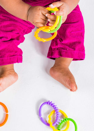 Bright Starts Lots of Links Rings Toys for Stroller or Carrier Seat, BPA-Free, Ages 0 Months Plus, Multicolor, 24 Count