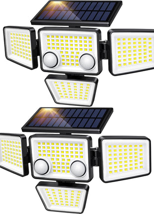 Solar Outdoor Lights - 3000LM 188 LED Motion Sensor Outdoor Lights, 4 Heads Security Light,IP65 Waterproof, Easy Install,270°Wide Angle Flood Wall Light with 3 Modes for Backyard Yard (2 Pack)