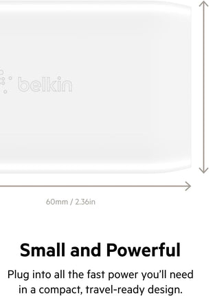 Belkin 30W Compact USB C Charger Block, Fast Charging for Travel | USB-C Power Delivery PPS, Samsung Galaxy S25, iPhone 17, Air, Pro Max, iPad, AirPods, Apple Watch
