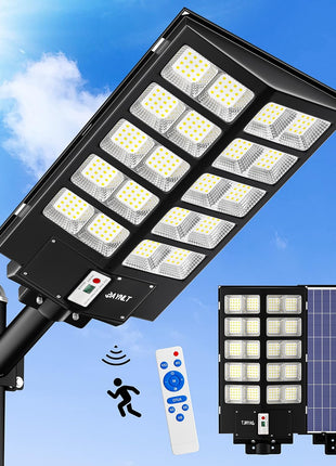 JAYNLT Y-5200W Solar Street Lights Outdoor,Commercial Parking Lot Lights Dusk to Dawn, Waterproof Solar Security Flood Lights with Motion Sensor and Remote for Yard, Garage, Driveway