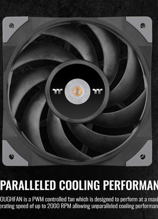 Thermaltake ToughFan 12 High Static Pressure 2000 PWM, Metal-Reinforced Motor Hub, Gen.2 Hydraulic Bearing 120mm Case/Radiator Fan (2 Pack) CL-F082-PL12BL-A Black