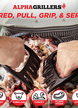 Alpha Grillers Meat Shredder Claws BBQ Pulled Pork Bear Claws for Shredding | Smoker & Grilling Accessories, Chicken Shredder Tool, Pork Pulling Gift for Men