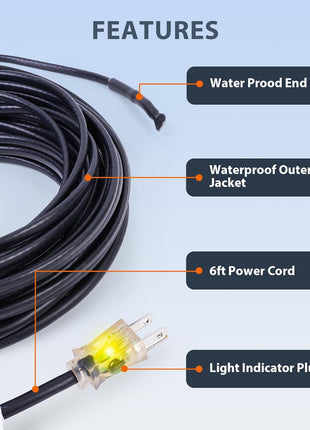 HEATIT HIRD 20 feet 5 Watts Per Foot Roof & Gutter Snow De-Icing Cable