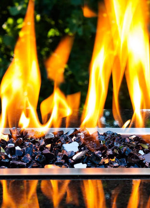 NUPICK 20 Pound Fire Glass, 1/2 Inch Reflective Fire Glass, Fit with Fire Pit and Fireplace, Black