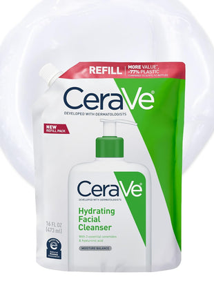 CeraVe Hydrating Facial Cleanser, Moisturizing Face Wash For Dry Skin, Hyaluronic Acid + Ceramides + Glycerin, Hydrating Cleanser For Normal To Dry Skin, National Eczema Association Certified, 16 Oz