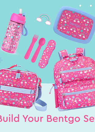 Bentgo Kids Plastic Utensil Set with Fork, Spoon, & Storage Case | Reusable, PFAS- & BPA-Free, Easy-Grip Handles, Lightweight, Dishwasher Safe, School, Travel & On-the-Go (Rainbows)